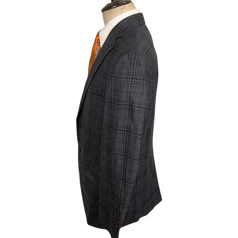 Hart Schaffner Marx Blazer Mens 42R Gray Plaid Chicago Fit Loro Piana Cashmere